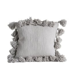 Sanctuary Grey 18" Woven Cotton Slub Pillow with Tassels