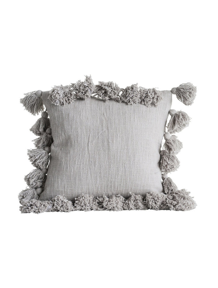 Sanctuary Grey 18" Woven Cotton Slub Pillow with Tassels