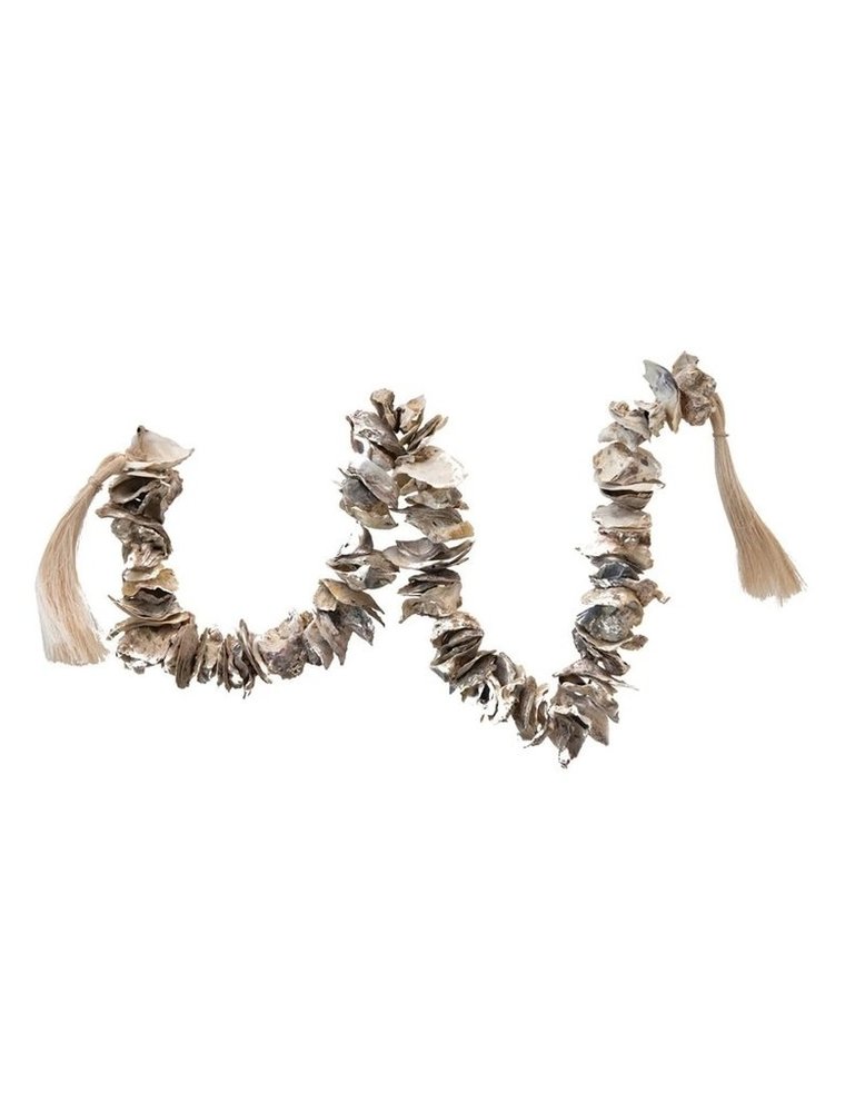 Oyster Shell Garland with Raffia Tassels