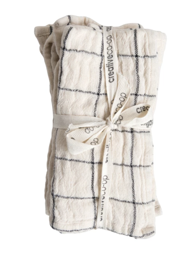 Cotton Napkins with Plaid & Stripes, Set of 4