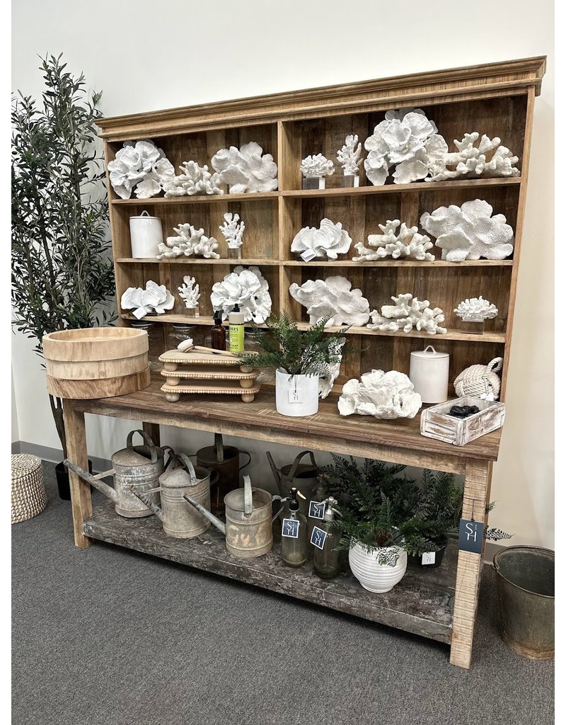 2 Piece Wood and Metal Hutch and Shelves