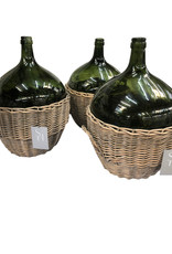 Damingiana Green Glass Damingiana with Wicker Wrap