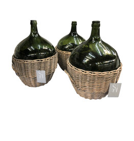 Damingiana Green Glass Damingiana with Wicker Wrap