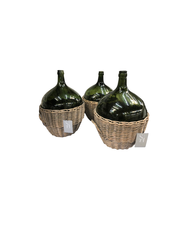 Damingiana Green Glass Damingiana with Wicker Wrap