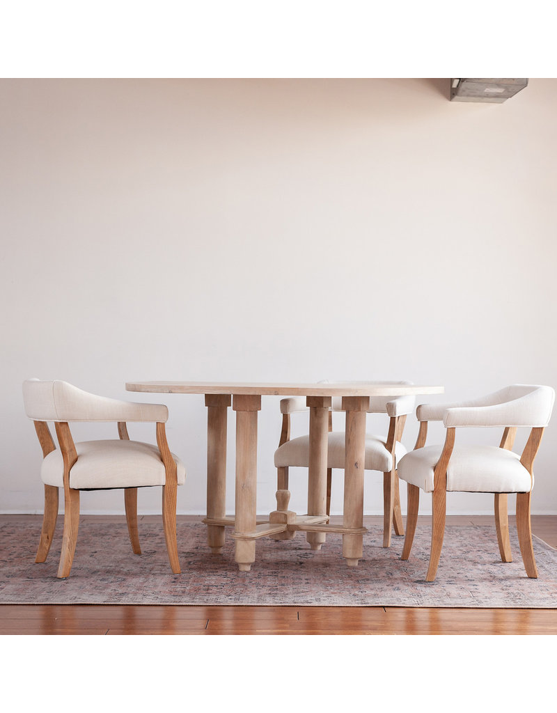 Bella Bella 54" Round Dining Table, White Wash