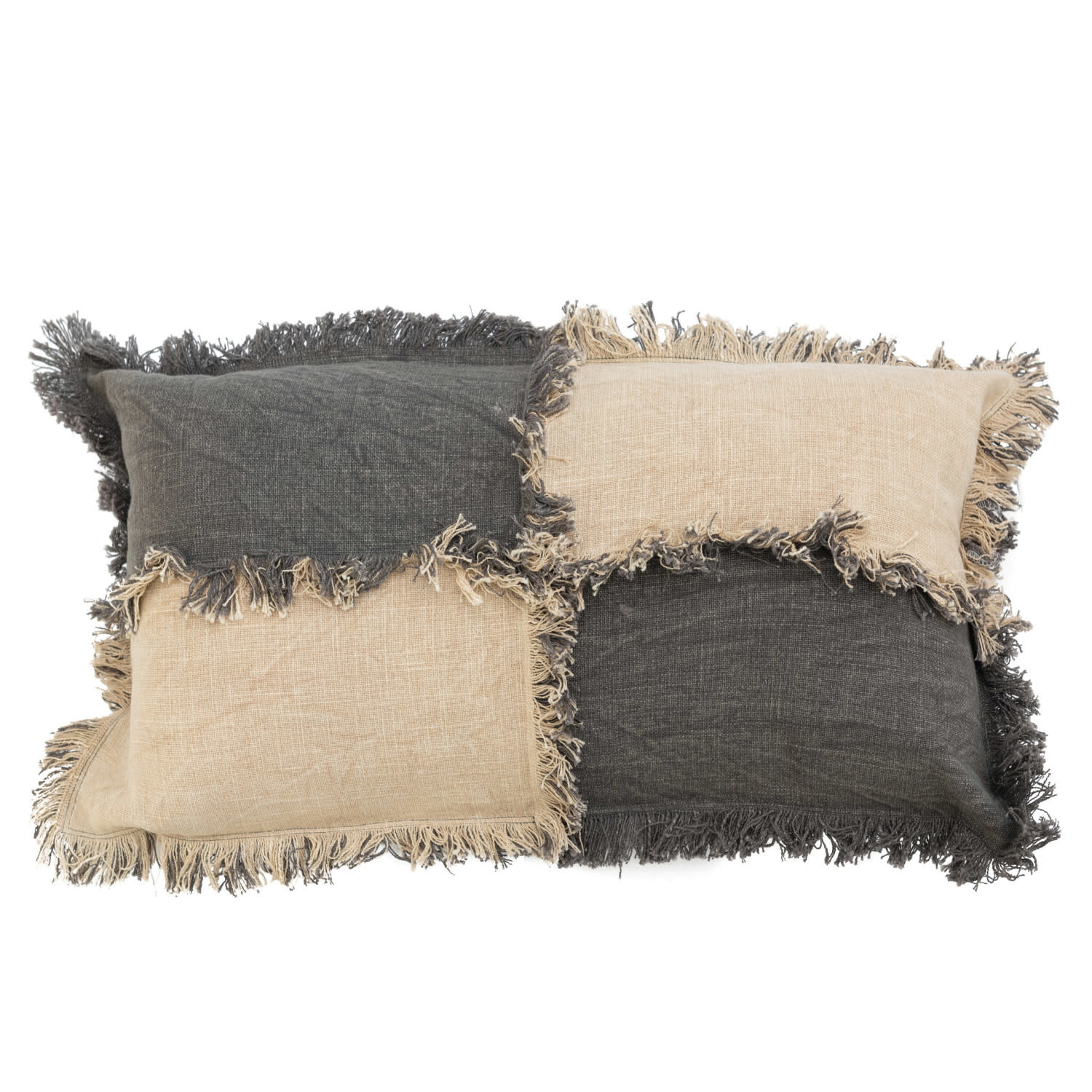Black & Cream Lumbar Pillow w/Fringe Styron & Hughes Interiors