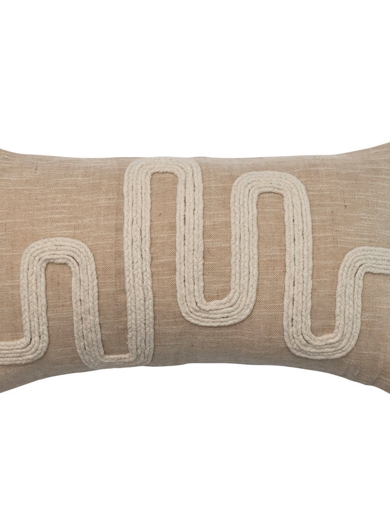 Natural Cotton & Jute Lumbar Pillow w/Fringe