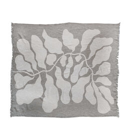 Sage Cotton Throw w/Botanical Print & Fringe