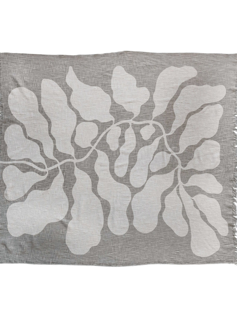 Sage Cotton Throw w/Botanical Print & Fringe