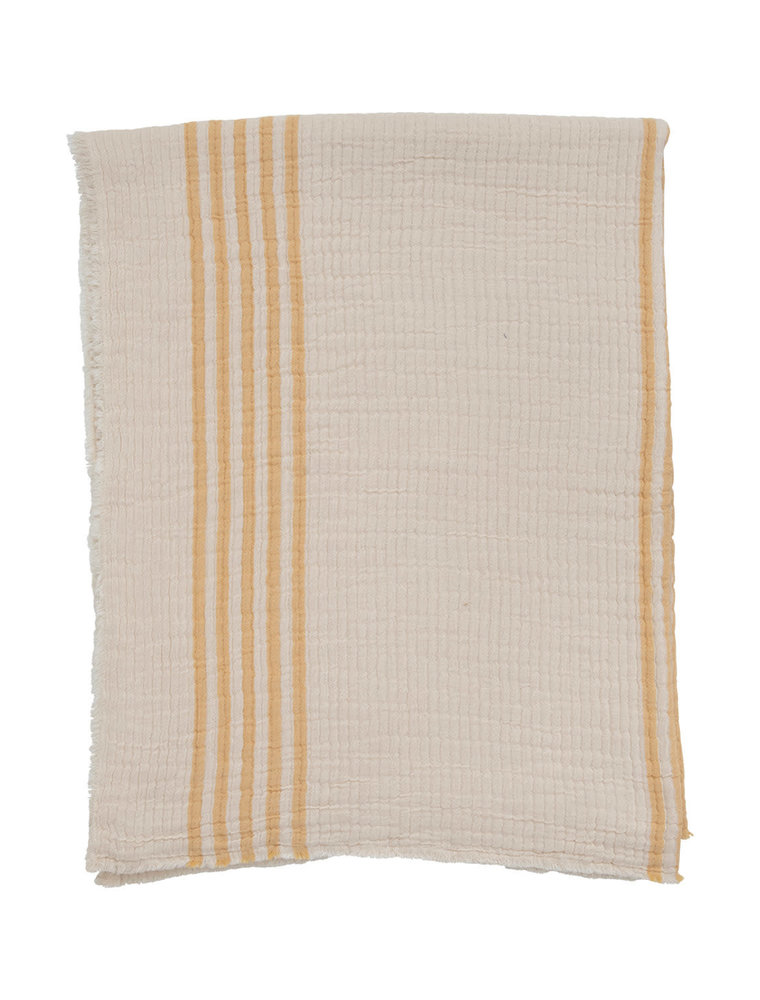 Bee Yellow Cotton Double Cloth Stitched Throw w/Frayed Edges