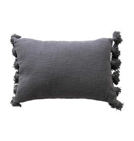 Urban Homested Blue Lumbar Cotton Slub Pillow with Tassels - Down Fill