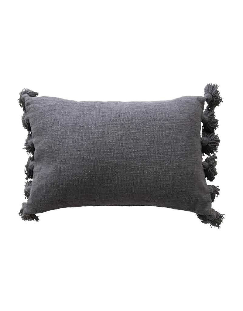 Urban Homested Blue Lumbar Cotton Slub Pillow with Tassels - Down Fill