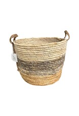 Large Grey Stripe Round Rush Basket (EACH)