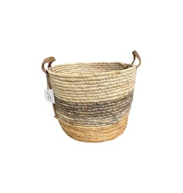 Large Grey Stripe Round Rush Basket