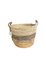 Medium Grey Stripe Round Rush Basket (EACH)