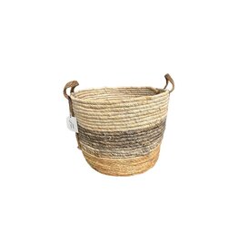 Medium Grey Stripe Round Rush Basket