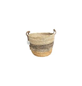 Small Grey Stripe Round Rush Basket