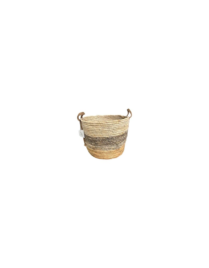 Small Grey Stripe Round Rush Basket (EACH)