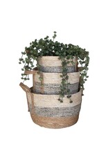 Small Grey Stripe Round Rush Basket (EACH)
