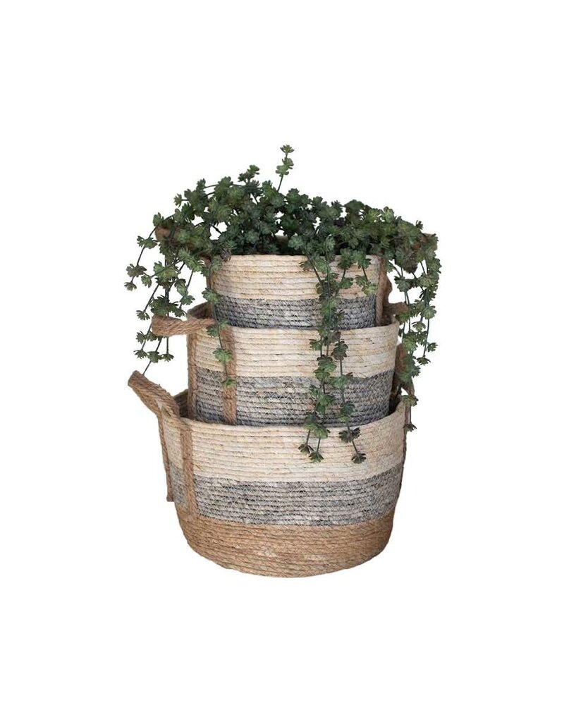Small Grey Stripe Round Rush Basket (EACH)
