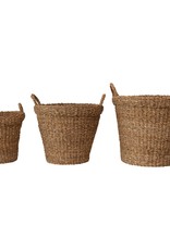 Large Round Hand-Woven Baskets with Handles