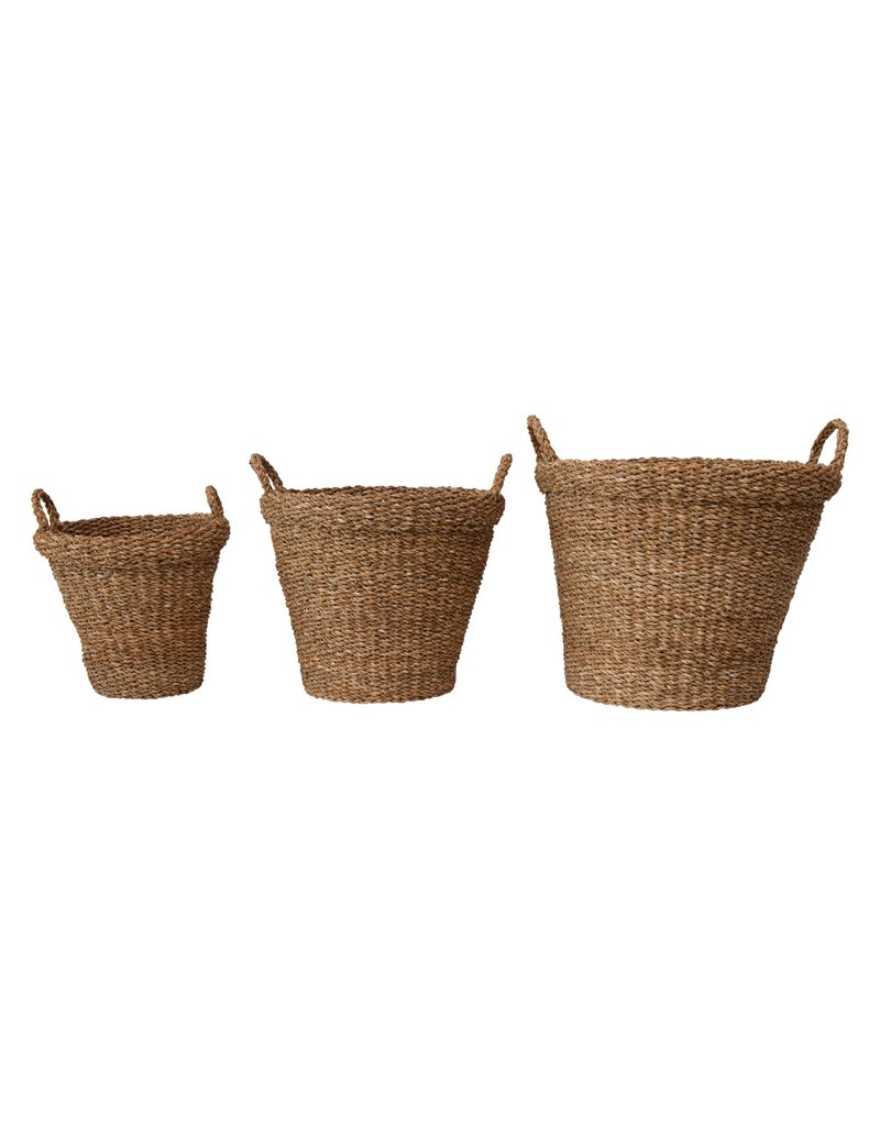 Large Round Hand-Woven Baskets with Handles