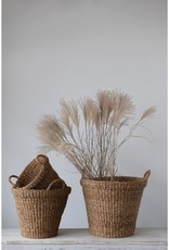Large Round Hand-Woven Baskets with Handles