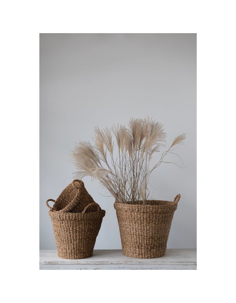 Large Round Hand-Woven Baskets with Handles