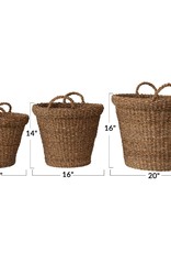 Large Round Hand-Woven Baskets with Handles