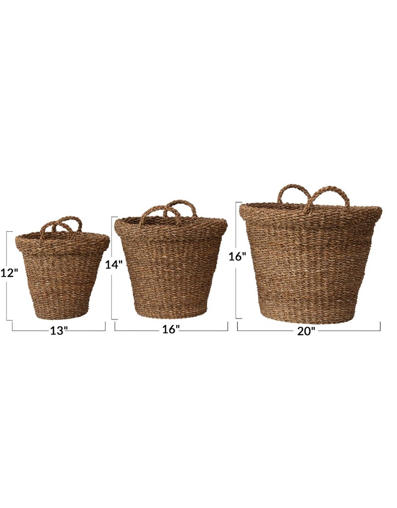 Large Round Hand-Woven Baskets with Handles