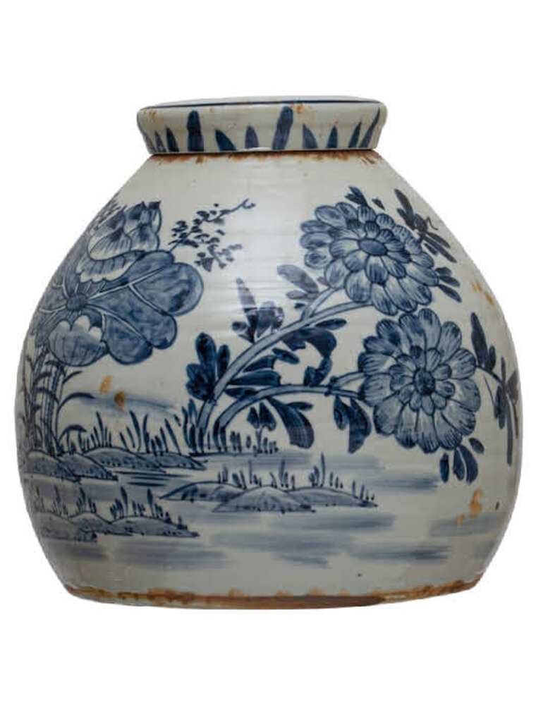 Collected Notions Blue & White Stoneware Ginger Jar
