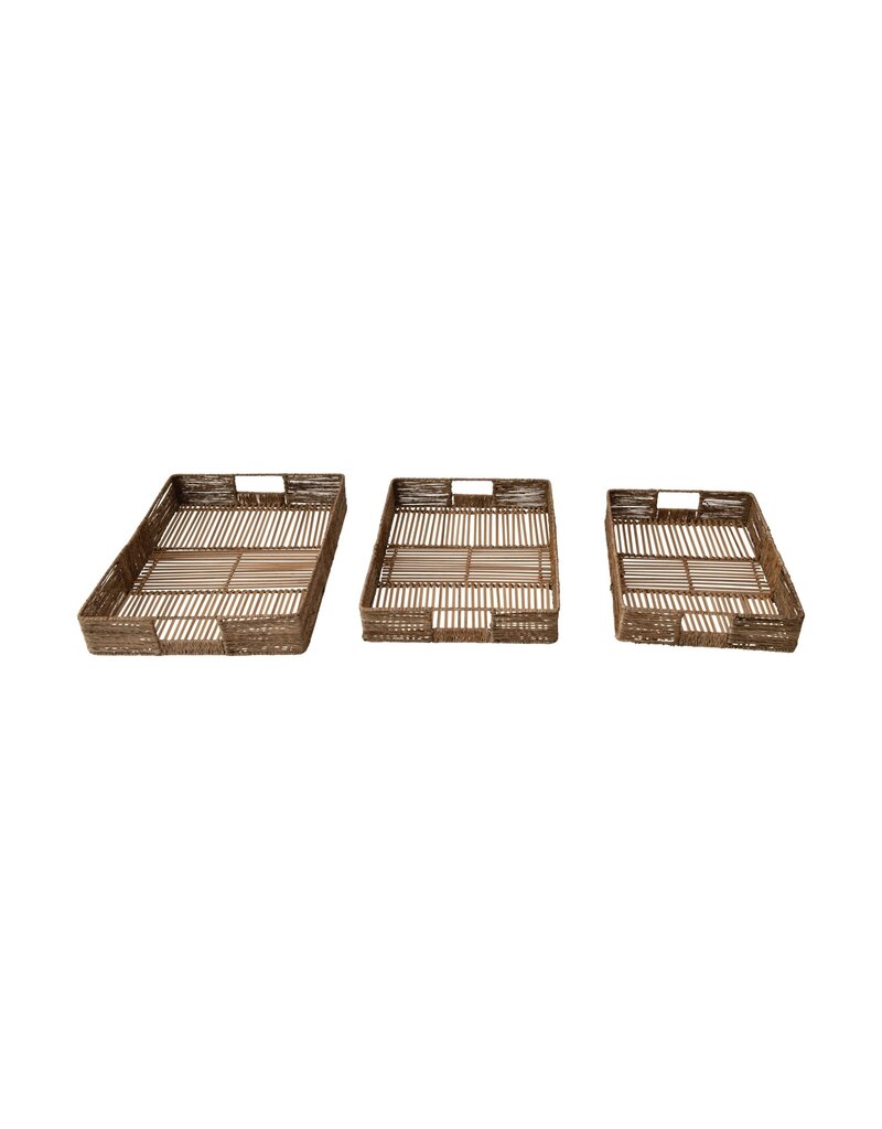 Bamboo Large Hand-Woven Tray with Handles (EACH)