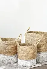 Small Seagrass White Dipped Basket w/Handles (EACH)