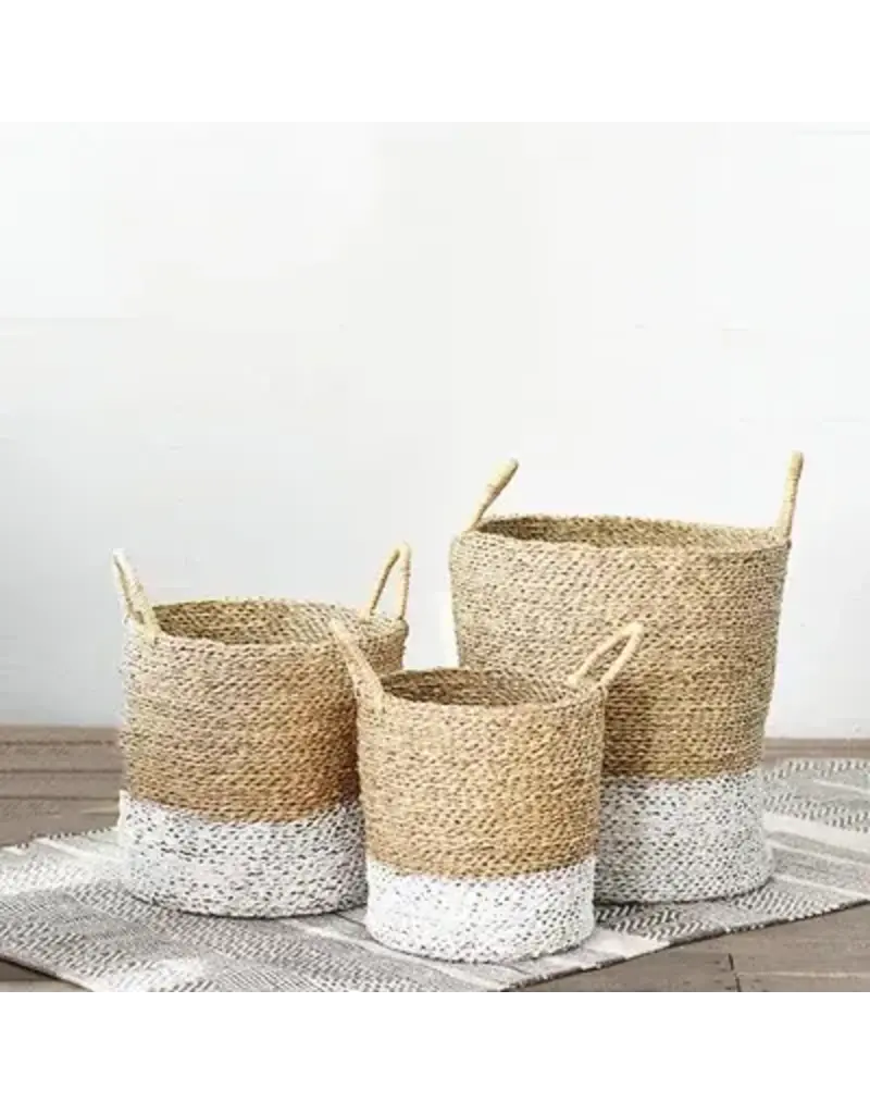 Small Seagrass White Dipped Basket w/Handles (EACH)