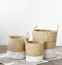 Large Seagrass White Dipped Basket w/Handles (EACH)