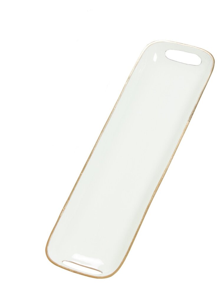 Large Rectangular Brass & Enamel Tray - Seafoam