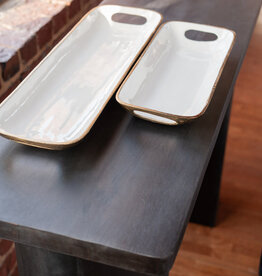 Large Rectangular Brass & Enamel Tray - White