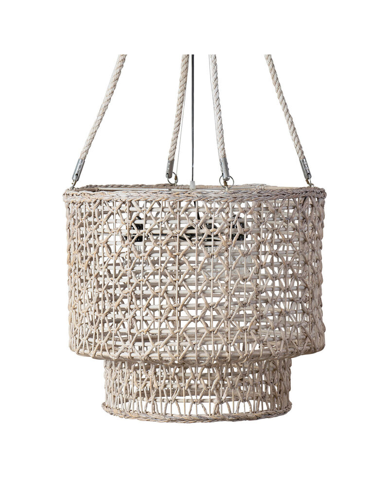 21" H Double Barrel Rope Chandelier - White Wash