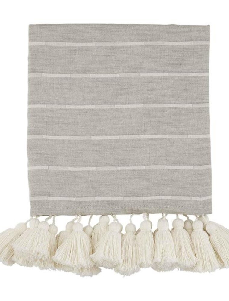 Gray Stripe Tassel Throw