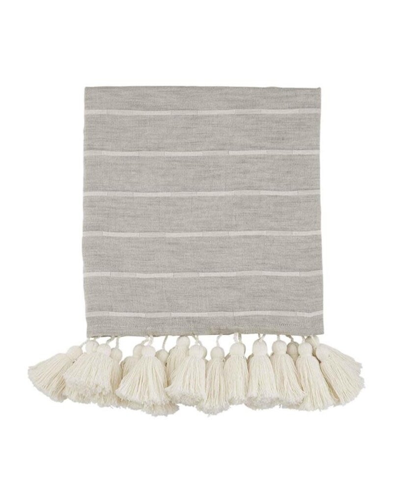 Gray Stripe Tassel Throw