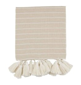 Taupe Stripe Tassel Throw