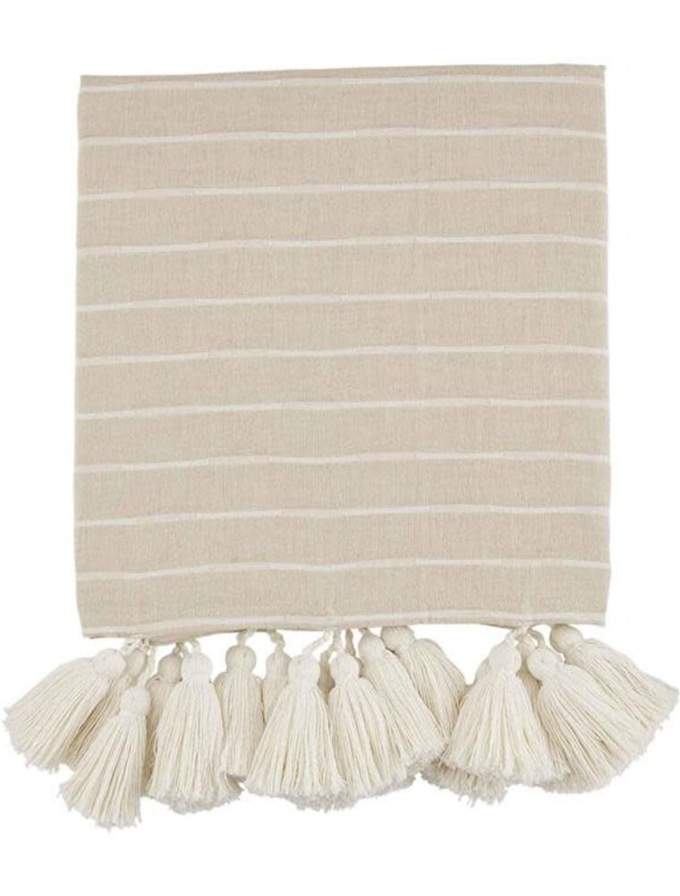 Taupe Stripe Tassel Throw