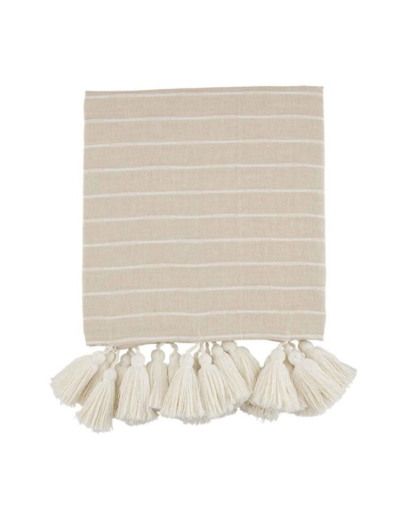 Taupe Stripe Tassel Throw