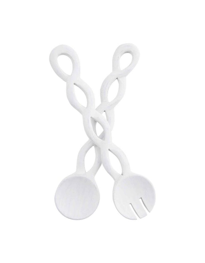 White Twisted Wood Serving Set