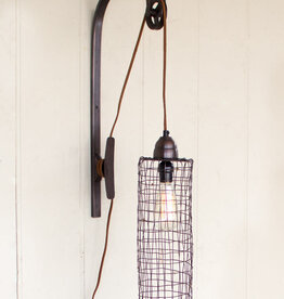 Wire cylinder wall lamp with pulley