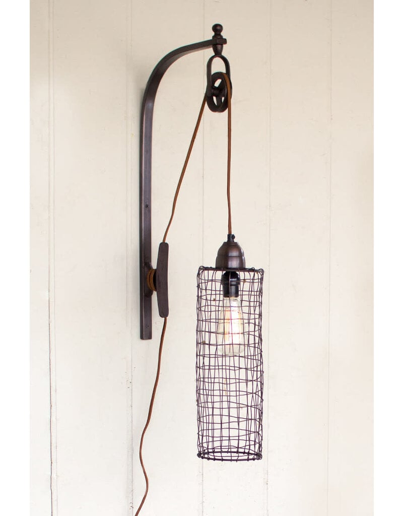 Wire cylinder wall lamp with pulley