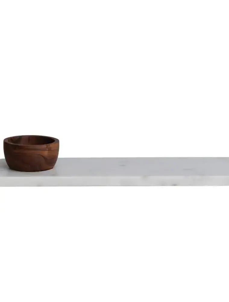 At The Table Marble Serving Board w/Acacia Wood Bowl White (Set)