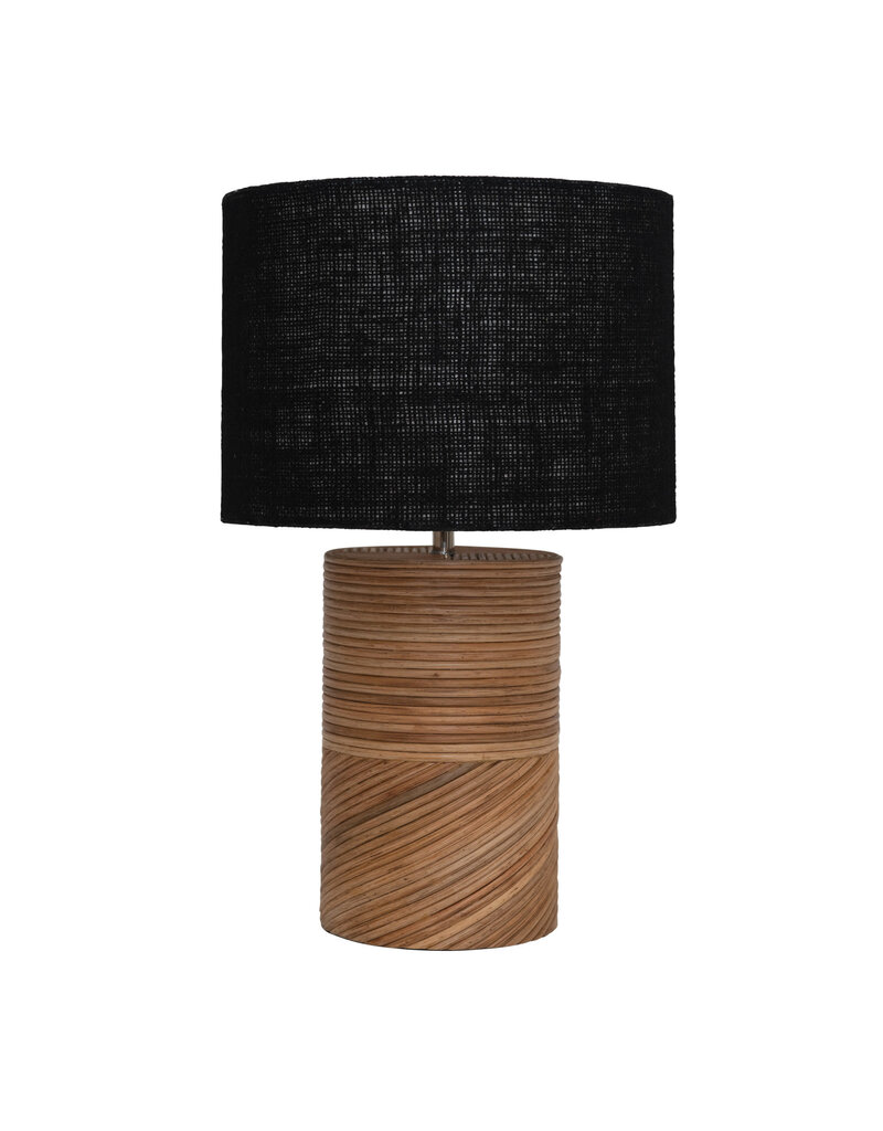 Rattan Rattan and Wood Table Lamp w/Black Jute Shade