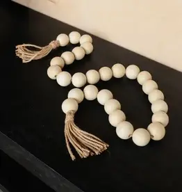 White Beads with Jute Tassels