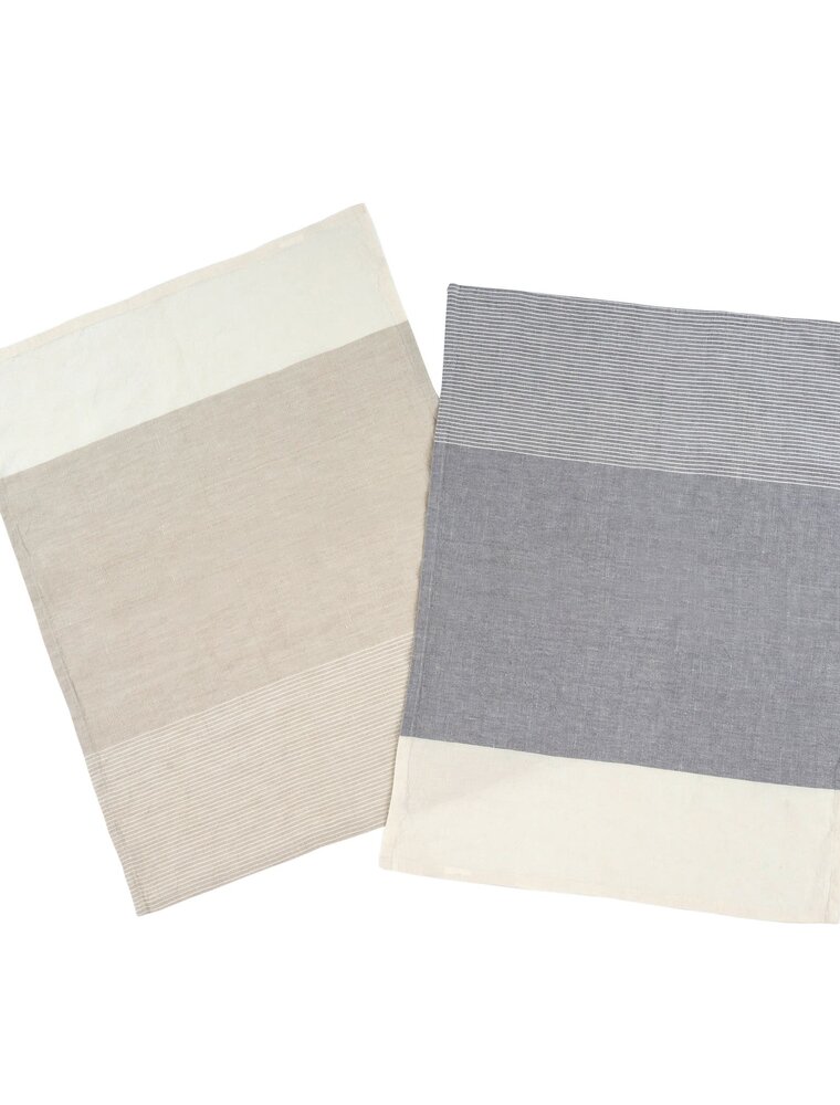 Set of 2 Grey Sorbet Stripe Linen Tea Towels